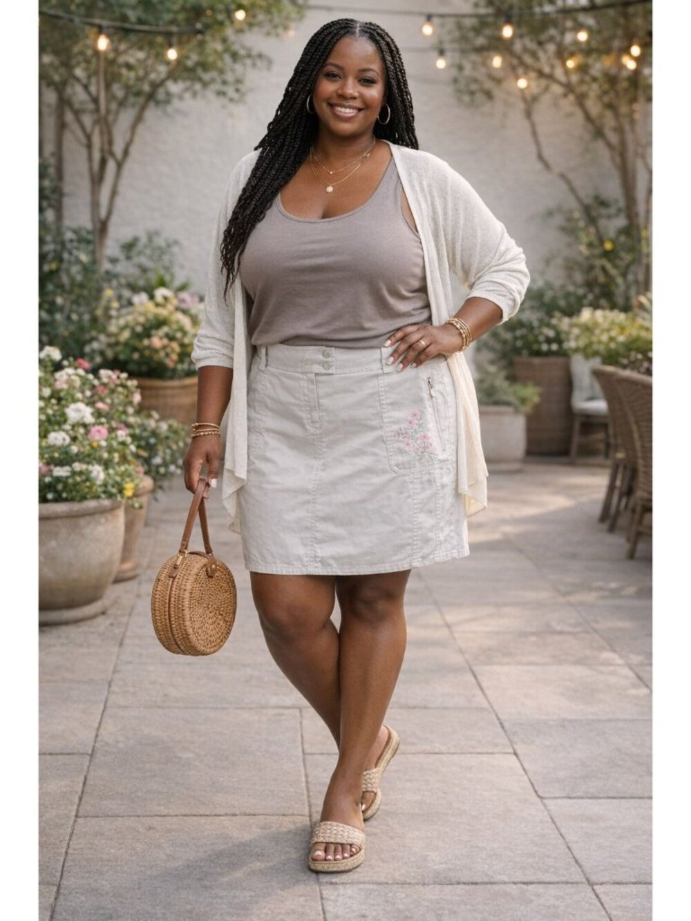 Fashion Bug Plus Size 22W Beige Skort Embroidered Floral Zipper Pockets Skirt - Picture 10 of 10